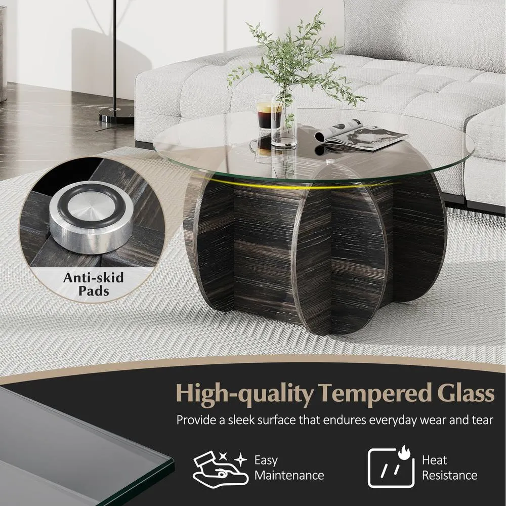 Costway 89cm Round Coffee Table Modern Accent Table-Dark Rustic Oak in Dark Grey 3