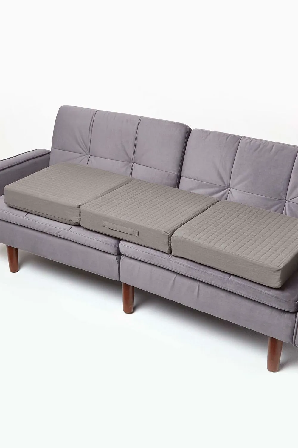 Homescapes Quilted Cotton 3 Seater Orthopaedic Booster Cushion Cover in Charcoal 2