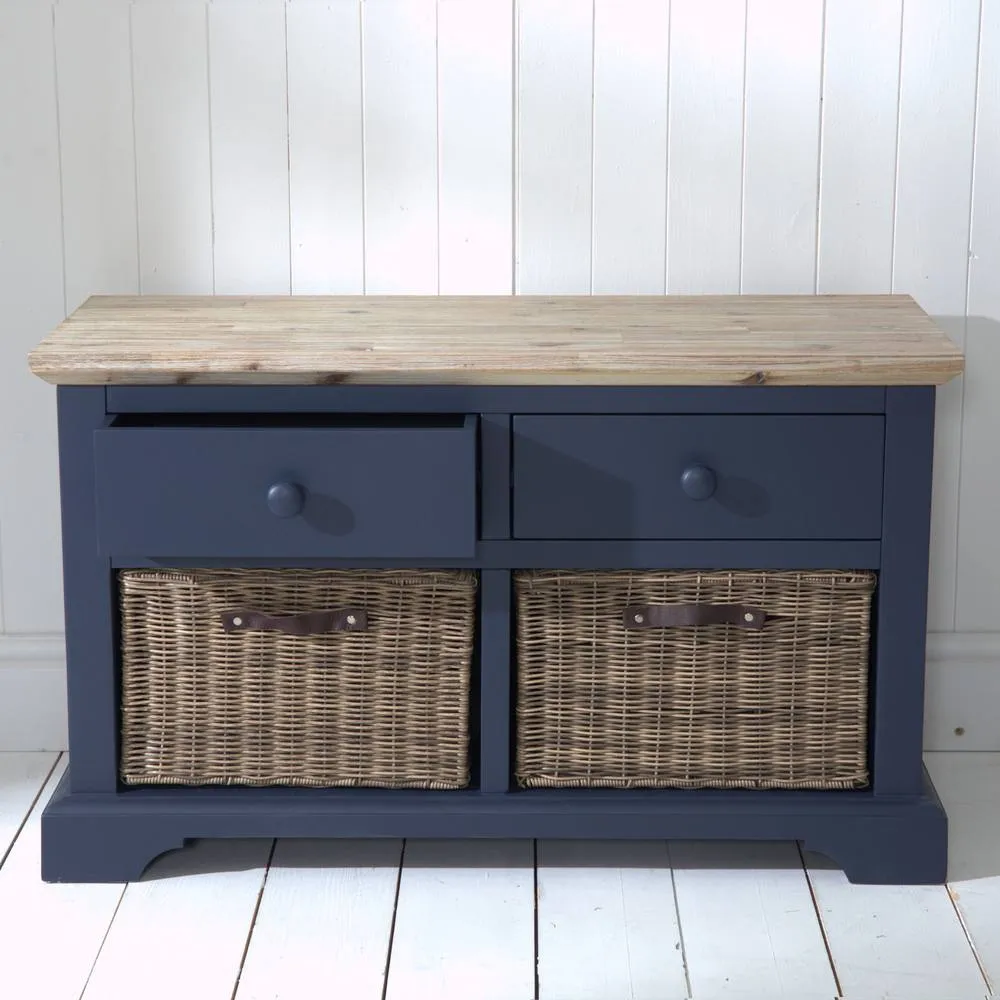 Statement Furniture Florence Storage Bench with 2 Drawers & 2 Baskets in Navy 3