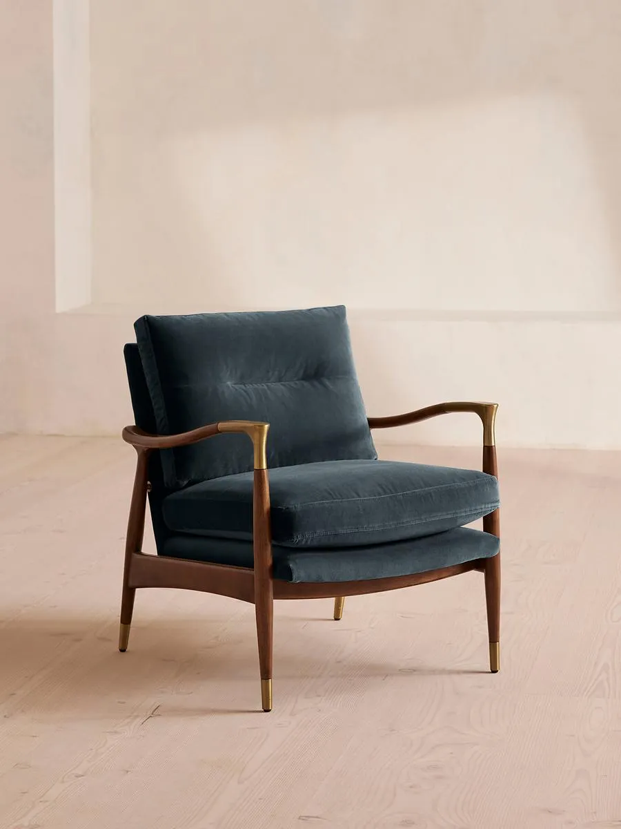 Theodore Armchair, Velvet, Grey Blue