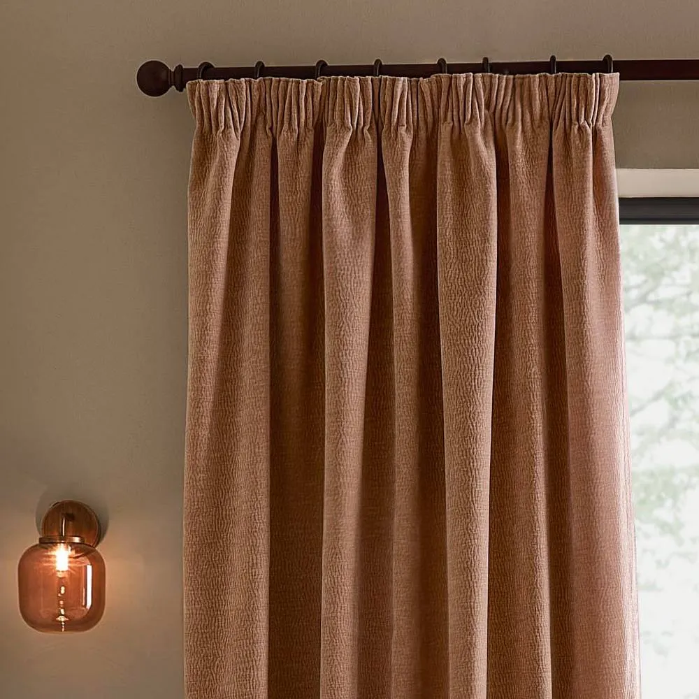 Yard Heath Washed Velvet Fully Lined Pencil Pleat Curtain Pair in Coral 3