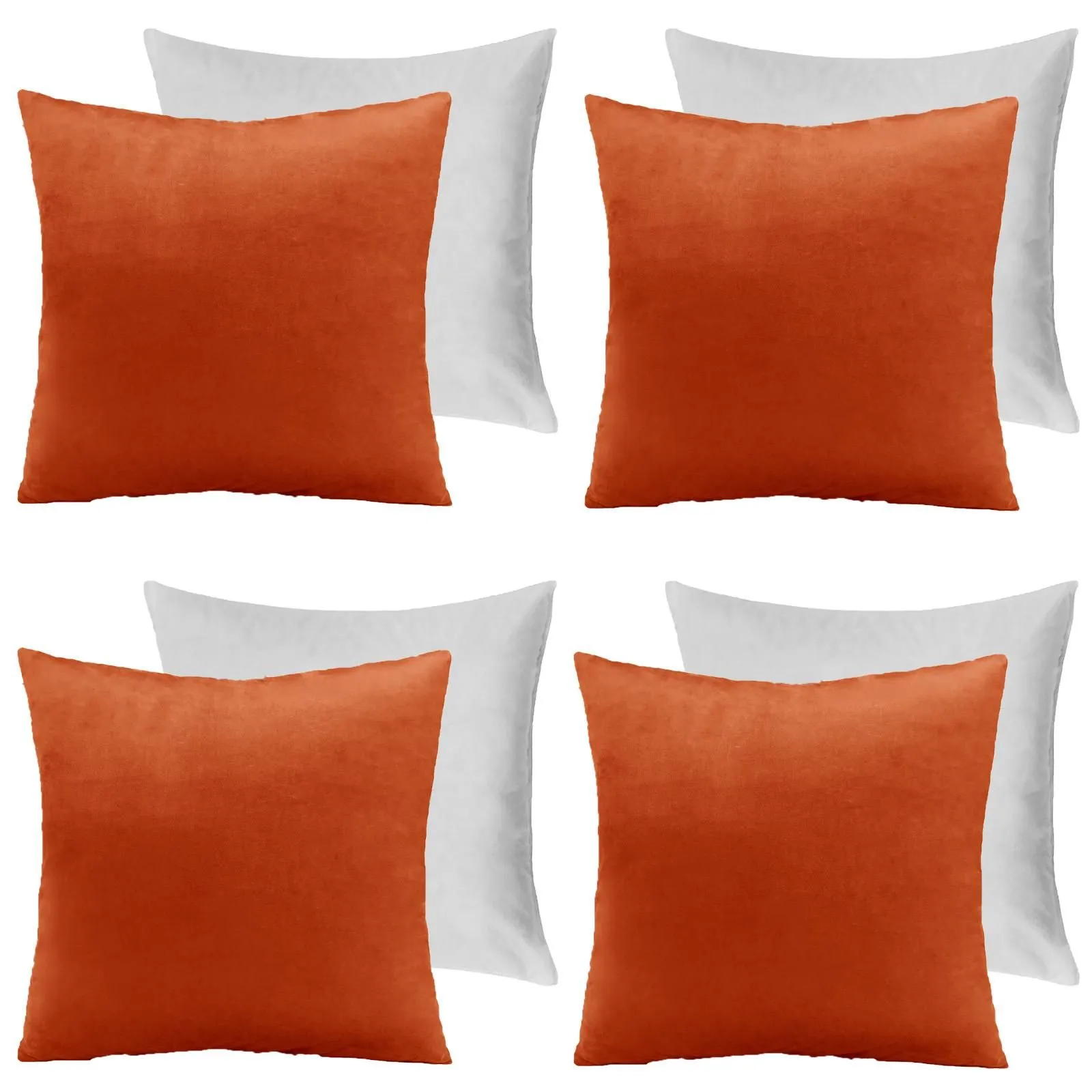 OHS 4 x Matte Velvet Filled Cushion Covers Soft Zip in Burnt Orange