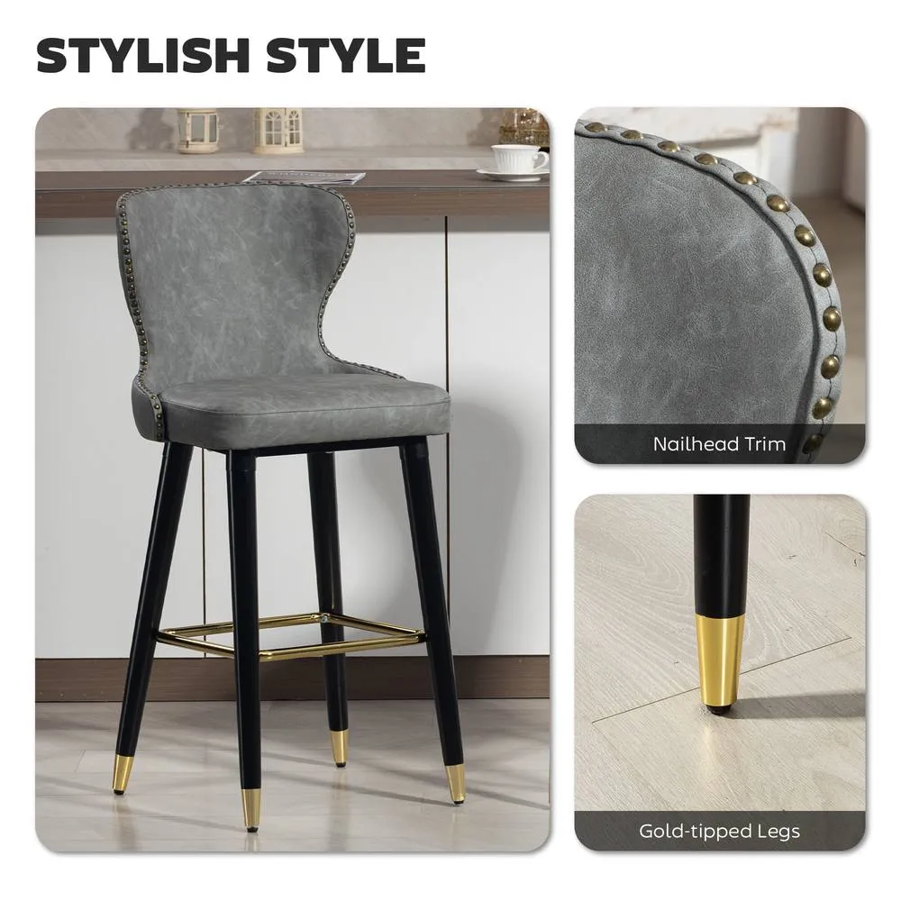 HOMCOM Bar Stools Set of 2, Dining Stools with Backrest, Footrest in Grey 4