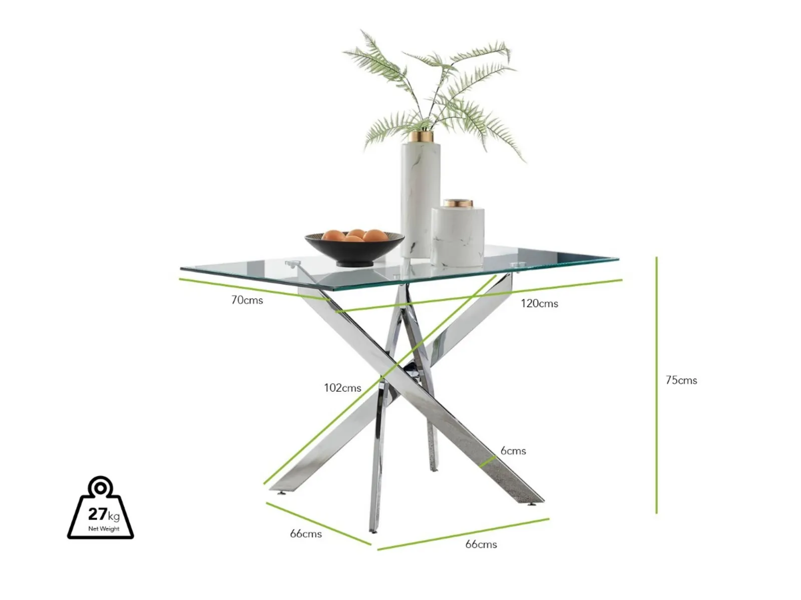 FurnitureboxUK Leonardo 120cm 4-Seater Glass & Chrome Metal Starburst Dining Table in Silver 6