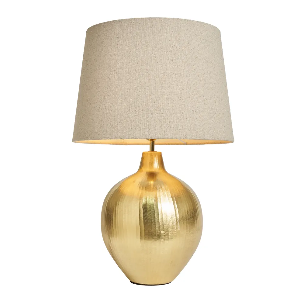 Onion Style Table Lamp with Natural Shade, Gold