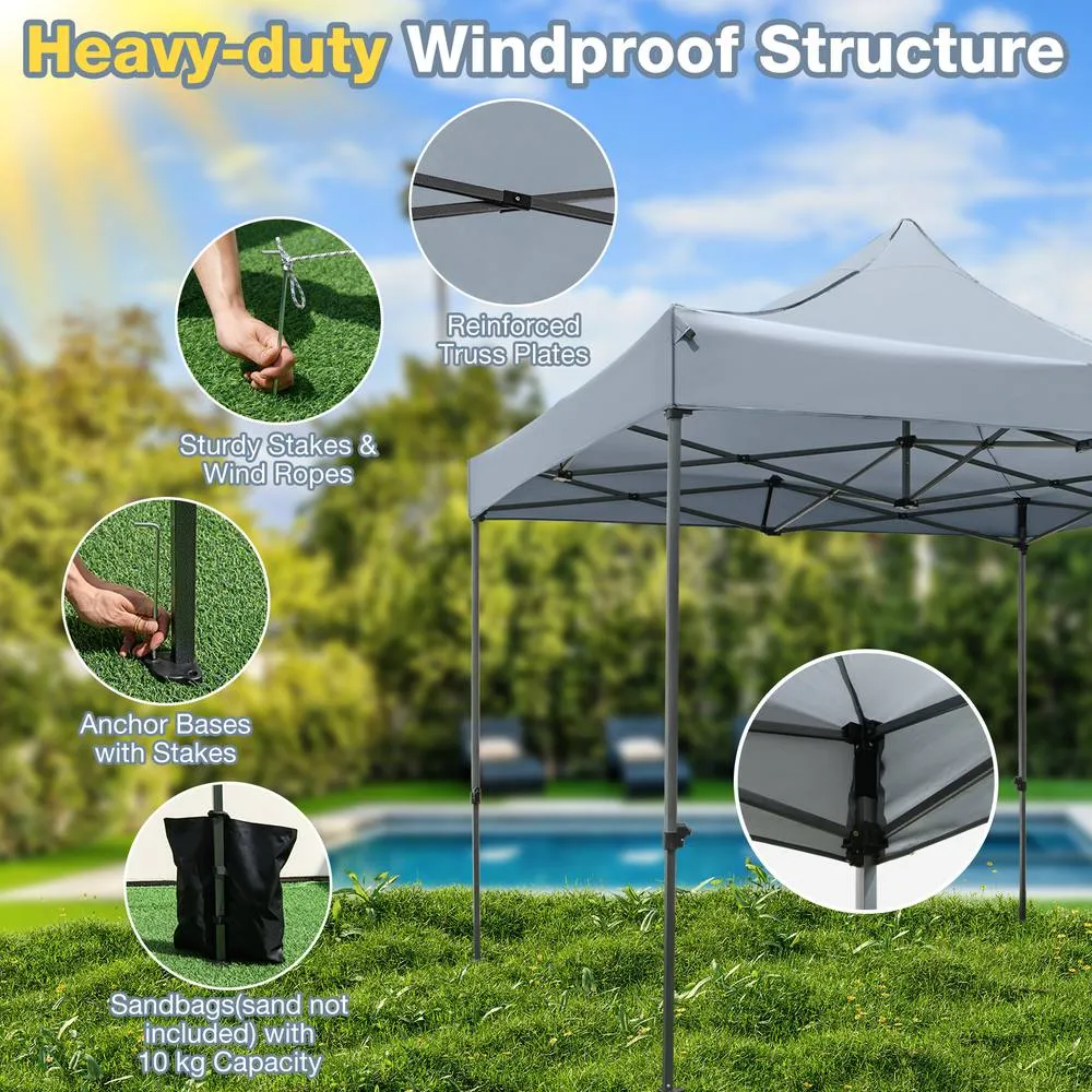 Costway 300 x 300cm Pop up Canopy Tent Easy Setup Gazebo Shelter w/Wheeled Bag in Grey 4