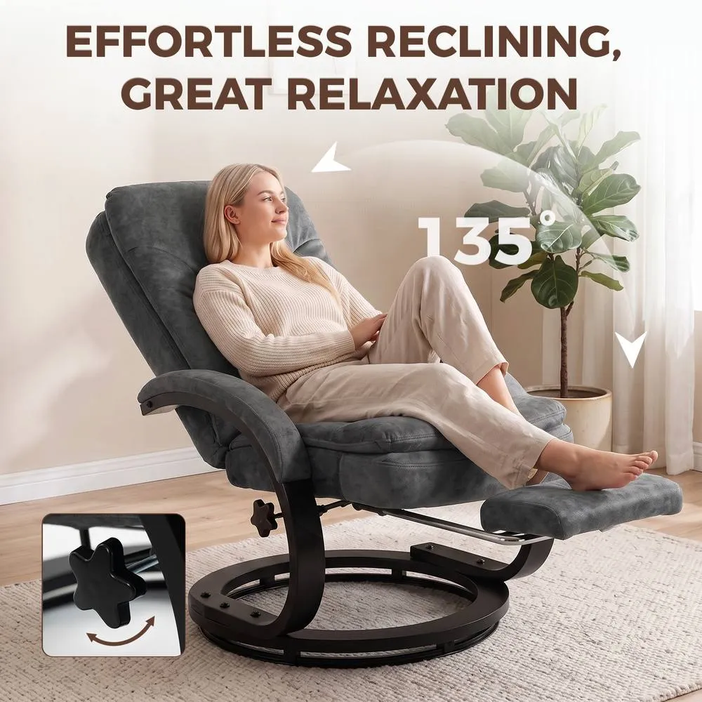 HOMCOM Swivel Recliner Chair, Velvet Manual Recliner Armchair in Dark Grey 4