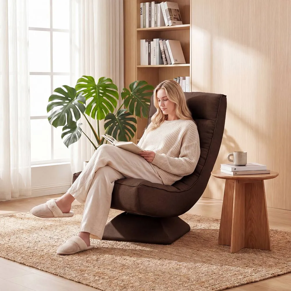 Costway 5-Position Adjustable Floor Chair Padded Lounge Chair with Swivel Base in Brown 4
