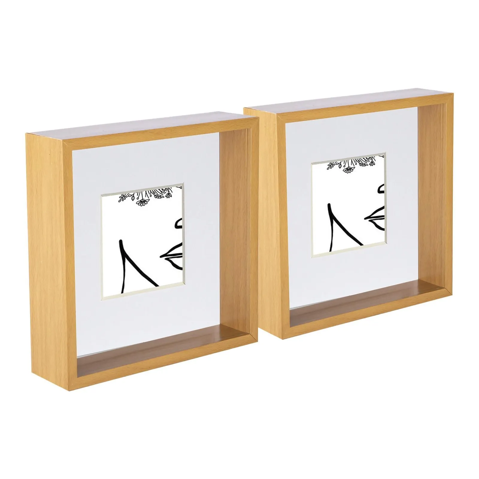 Nicola Spring 3D Deep Box Photo Frames - 8 x 8" with 4 x 4" Mount - White Mount - Pack of 2 1