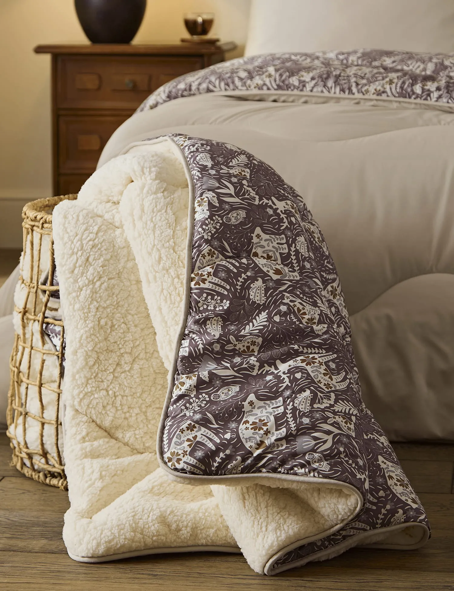 Nightlark Woodland Creatures Sherpa Fleece 9 Tog Throw Brown