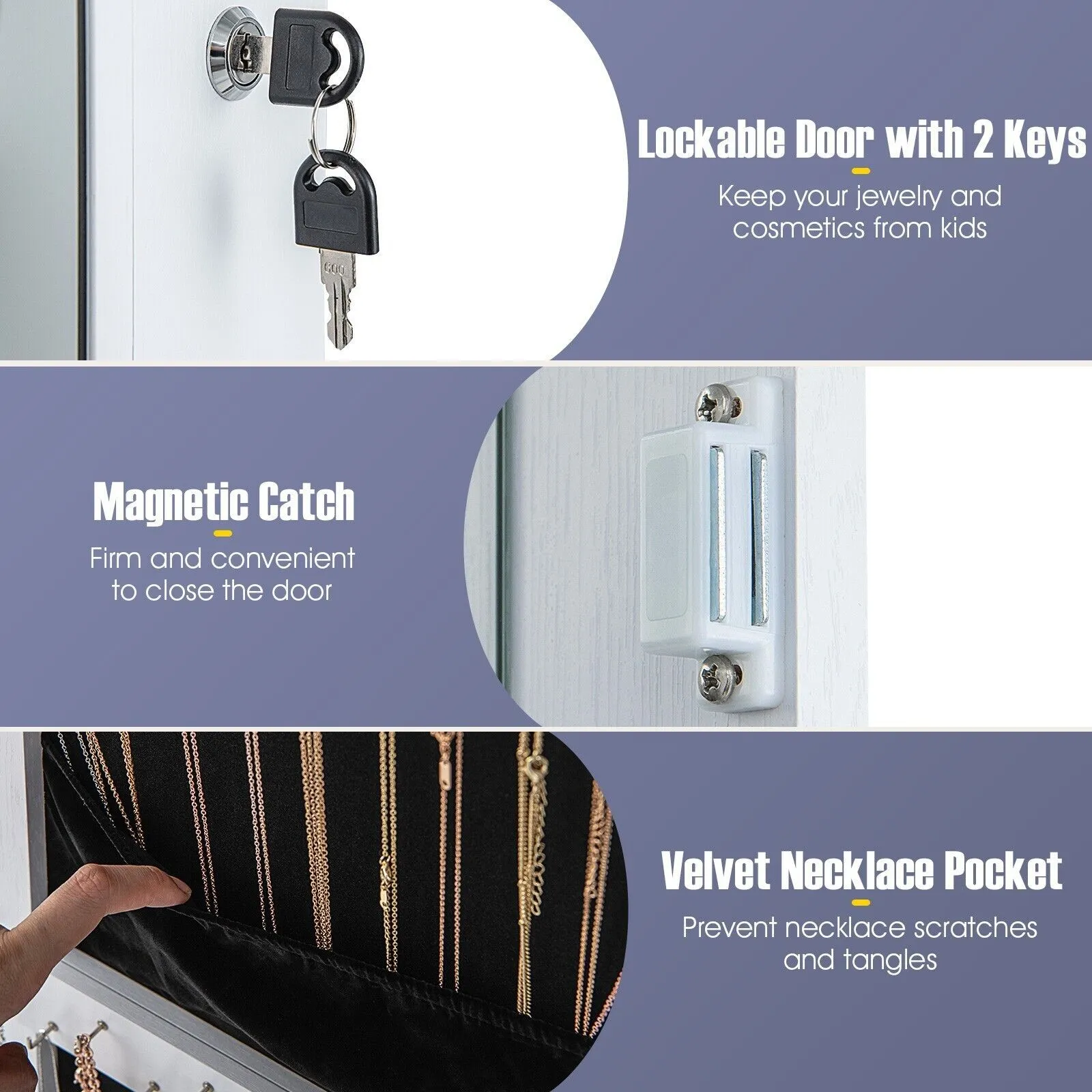 Costway Floor Standing Swivel Jewelry Cabinet Lockable Jewelry Armoire w/ FullLength Mirror &Lights in White 6