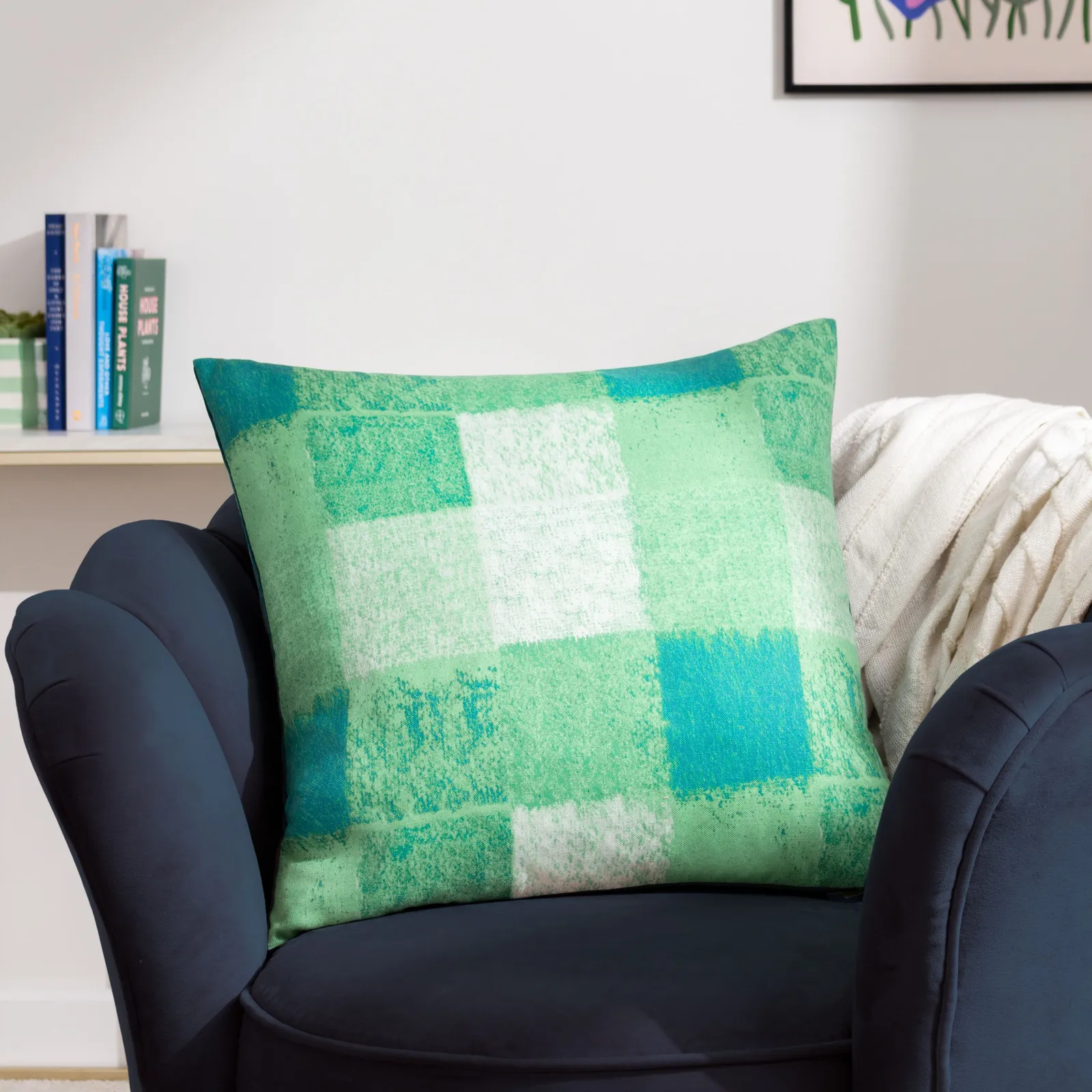 Furn Alma Check Printed Cushion in Green
