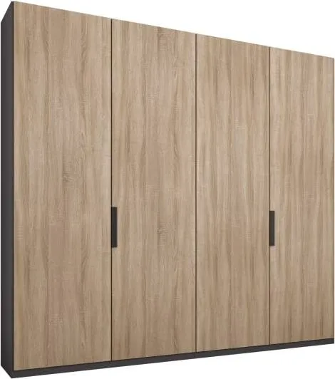 Caren 4 door 200cm Hinged Wardrobe, Graphite Grey Frame, Oak Doors, Classic Interior
