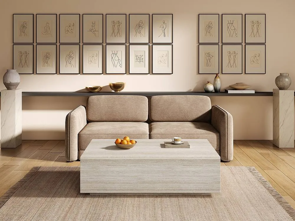 Vente-unique Coffee Table With 2 Drawers In MDF - W120 Cm - Beige Travertine Effect 3