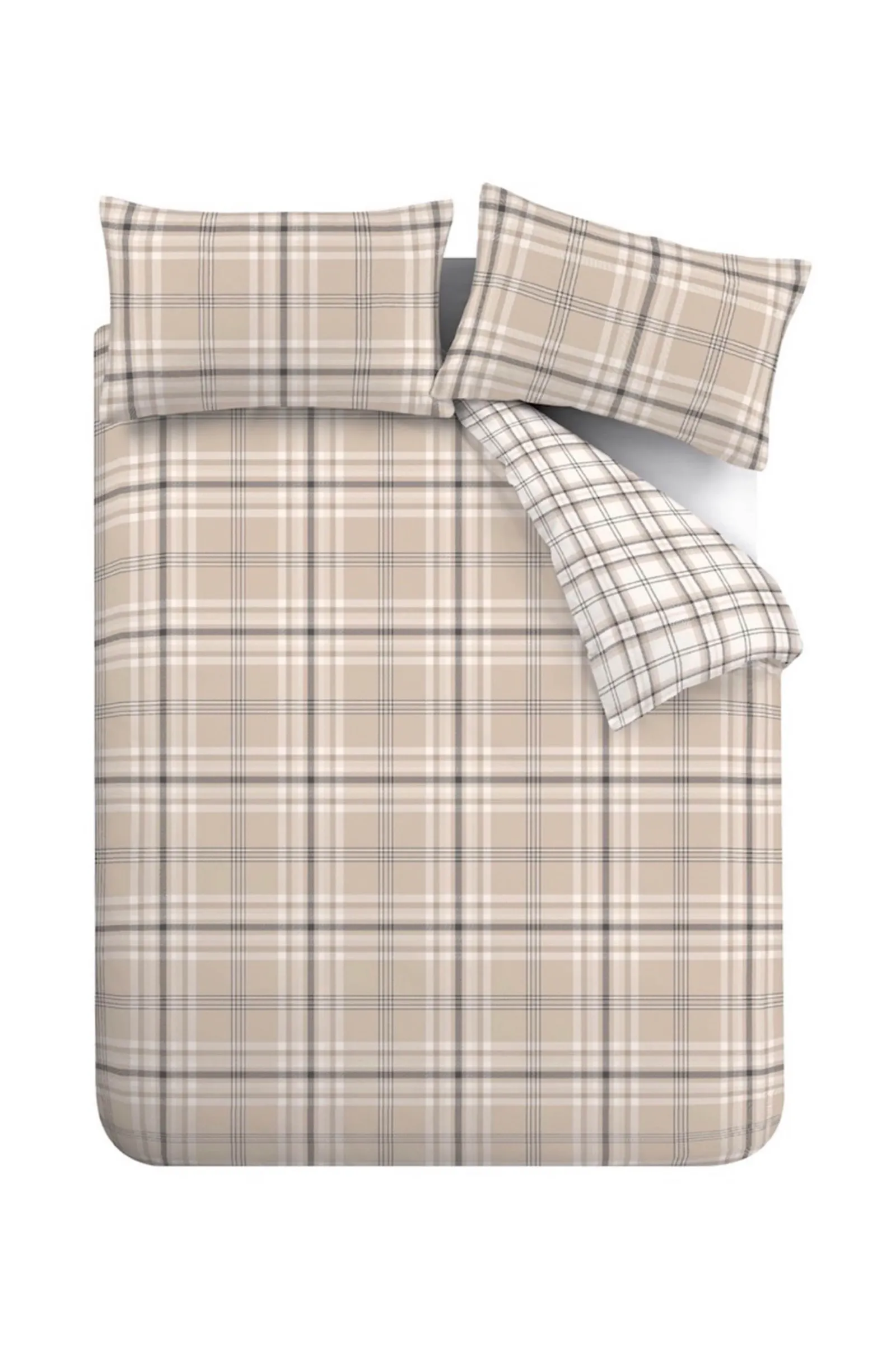 Catherine Lansfield 'Kelso Check' Reversible Duvet Cover Set in Natural 6