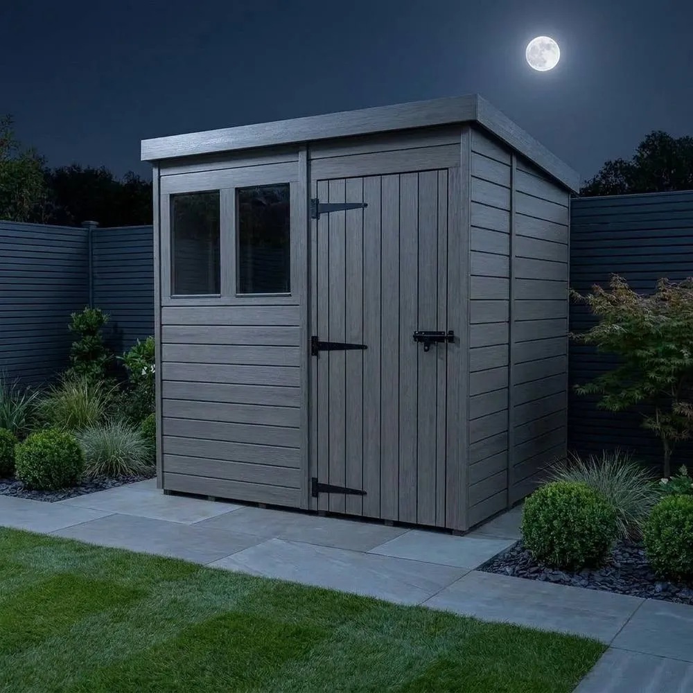 Buttercup Farm 8ft x 10ft Composite Pent Garden Shed Single Door With Windows - Grey 3
