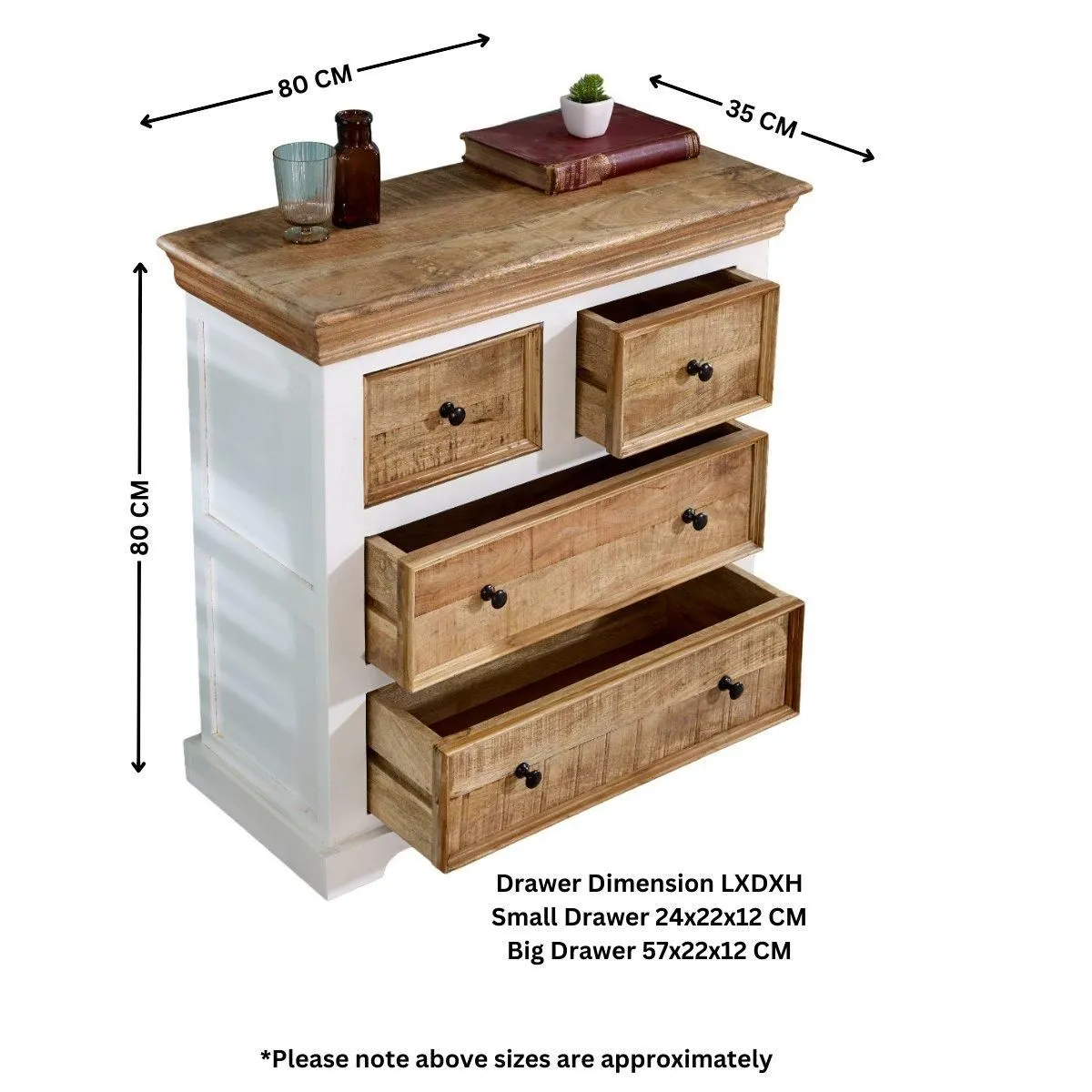 IH Design Curley Solid Mango Wood White Chest Of 4 Drawers 6