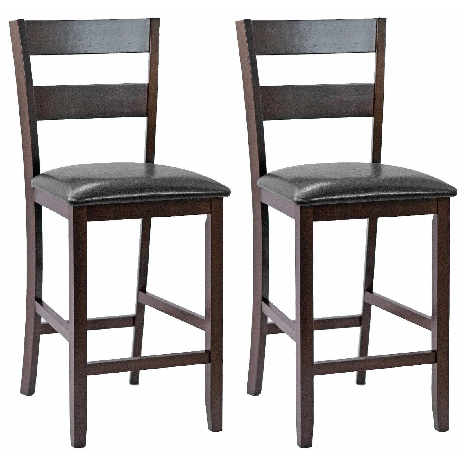 Costway Set of 2 Bar Stools Wood Padded Counter Height Pub Chairs Kitchen Dining Chair in Black