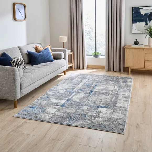 Abstract Blue Grid Rug