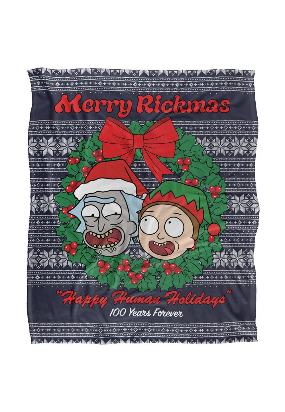 Warner Brothers Rick & Morty Blanket, 152x127 cm Merry Rickmas Ugly Christmas Sweater Silky Touch Super Soft Throw Blanket in White