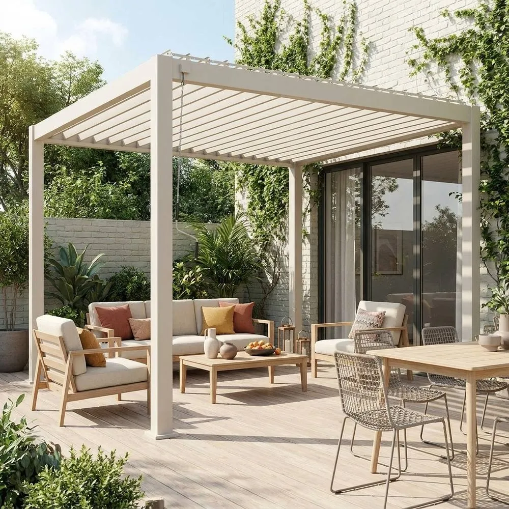 sweeek Louvered pergola aluminium 3 x 3m V2 in Beige 1