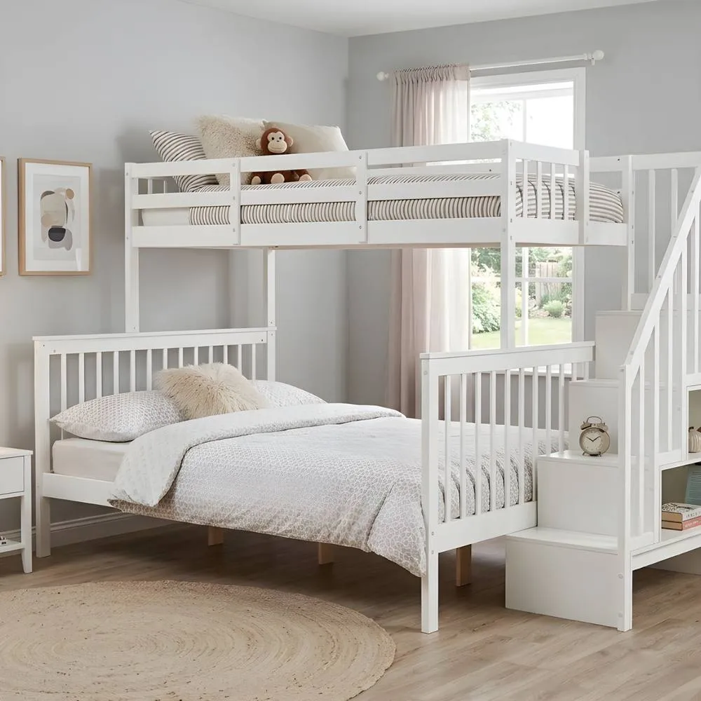 Nöa and Nani Mila Triple Bunk Bed with Storage Staircase in White