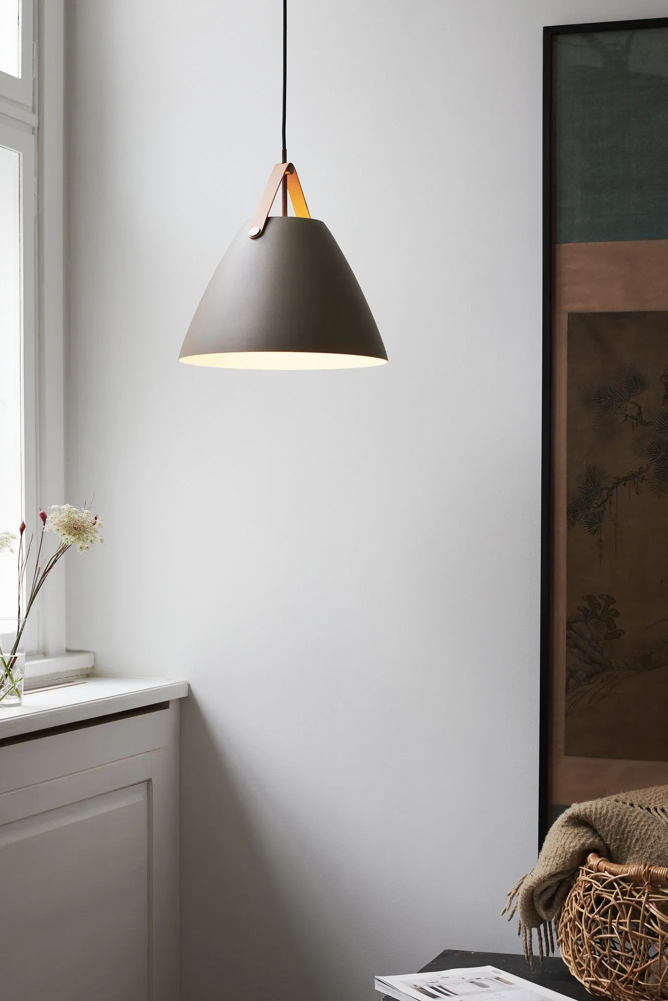 Nordlux Strap Pendant Light Beige Metal Dining Room E27 Mains 36cm 2