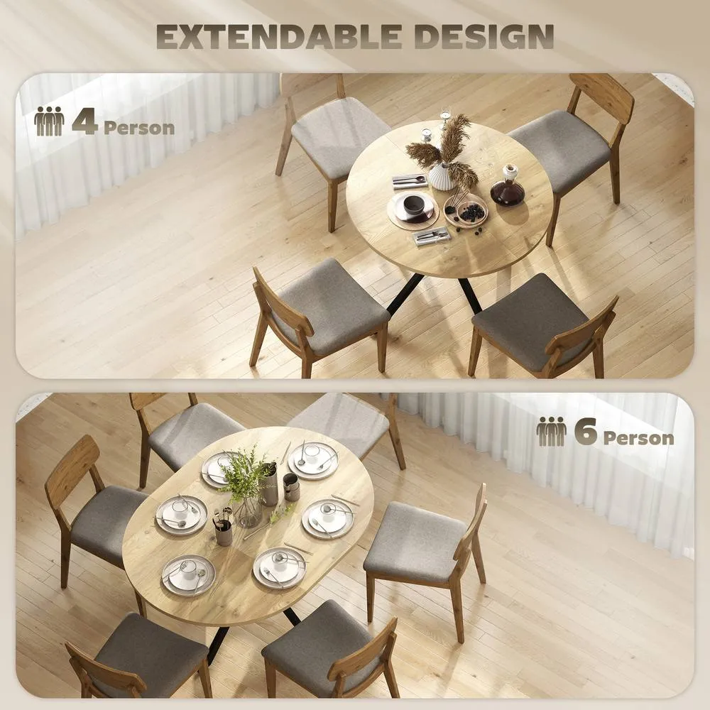 HOMCOM Extendable Dining Table for 4-6 with X-Shape Base, Natural Wood 4
