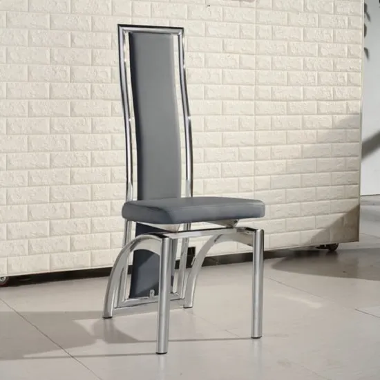 Chicago Dining Chair In Grey Faux Leather With Chrome Frame