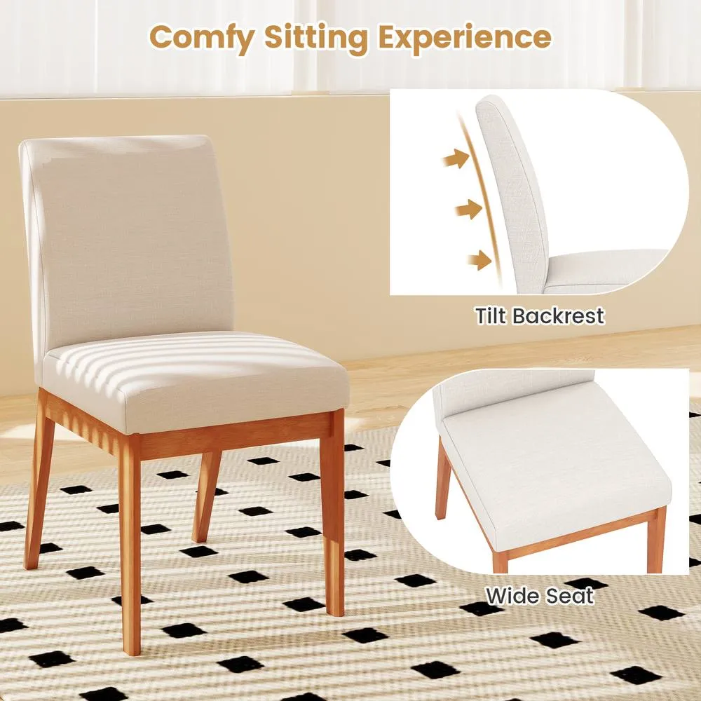 Costway 2PCS Modern Kitchen Dining Chair Upholstered Armless Accent Chair in Beige 5