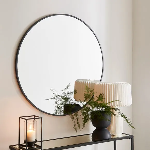 Brushed Metal Effect Pewter Grey Round Wall Mirror 1