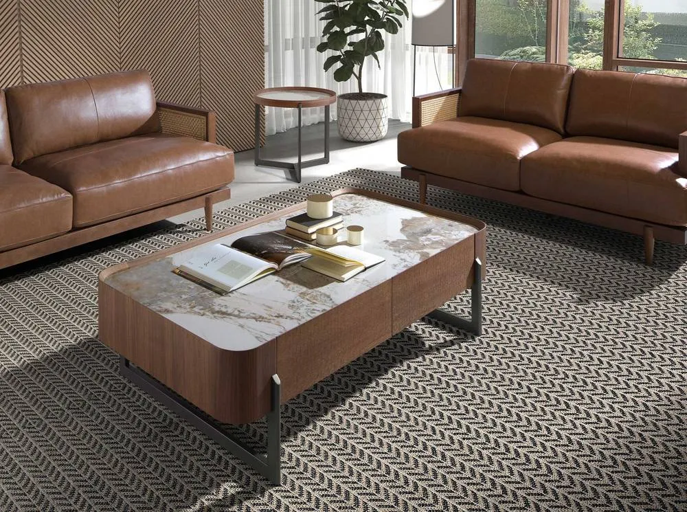Angel Cerda Rectangular Coffee Table Porcelain Marble Top Walnut in Brown 3