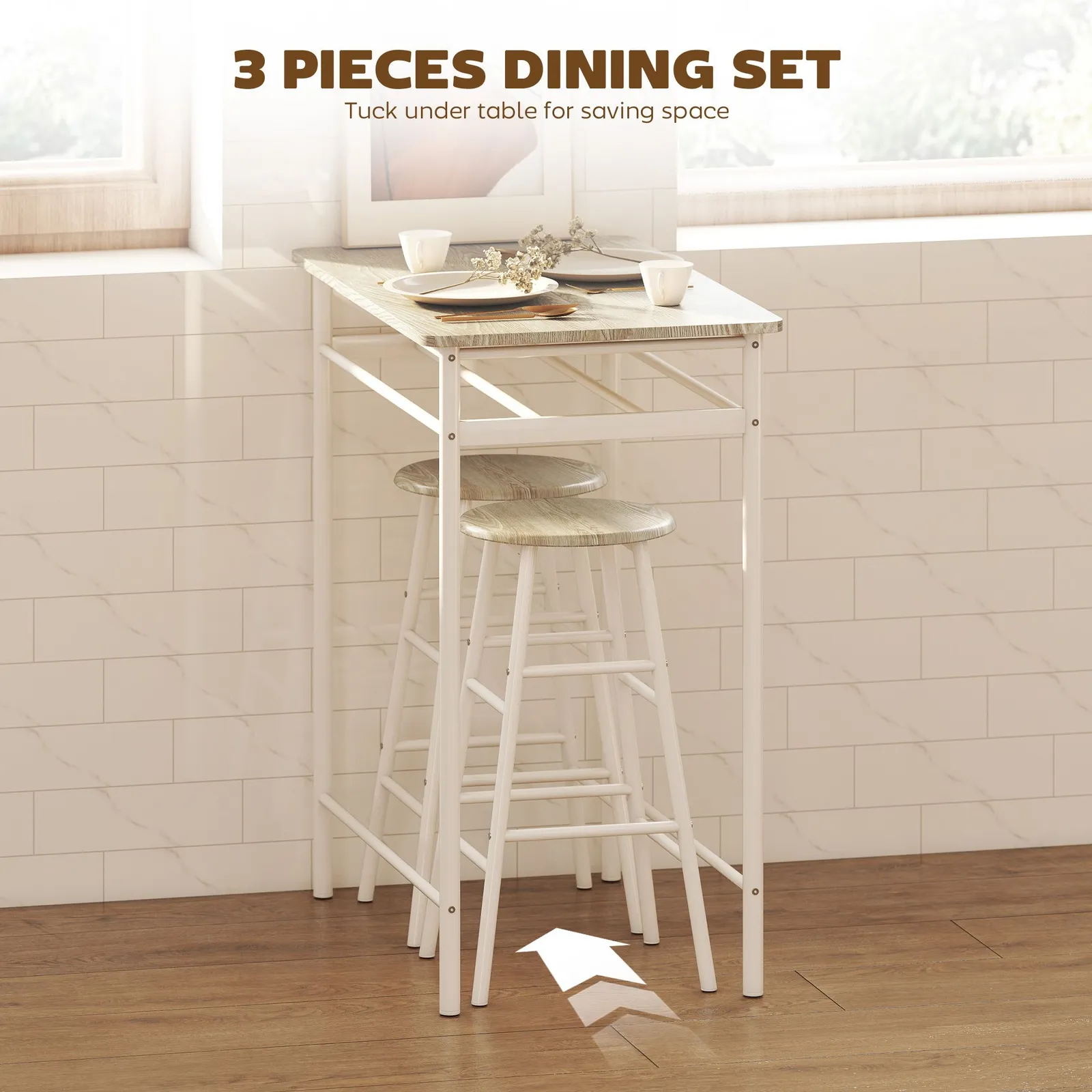 HOMCOM 3-Piece Dining Set with 2 Matching Chairs & 1 Table 4