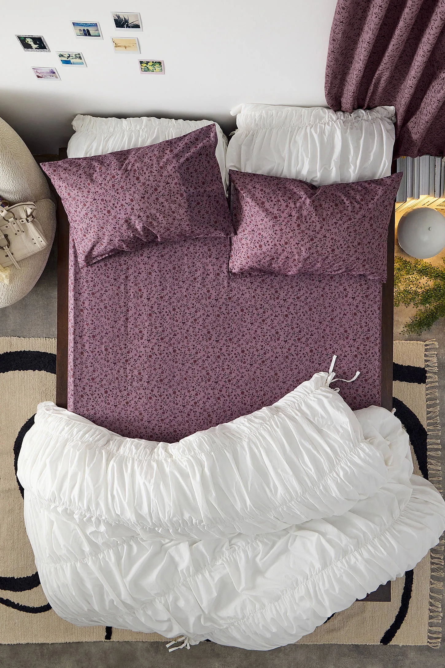Purple Clarissa Fitted Sheet & Pillowcase Set - Purple