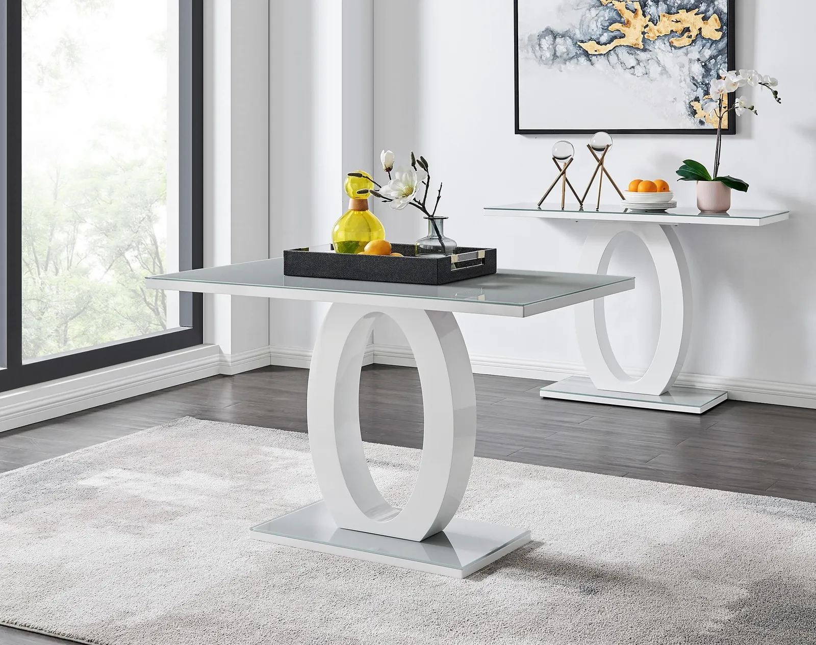 FurnitureboxUK Giovani Grey White Modern High Gloss & Glass Dining Table & 4 Milan Chairs Set in Beige 2