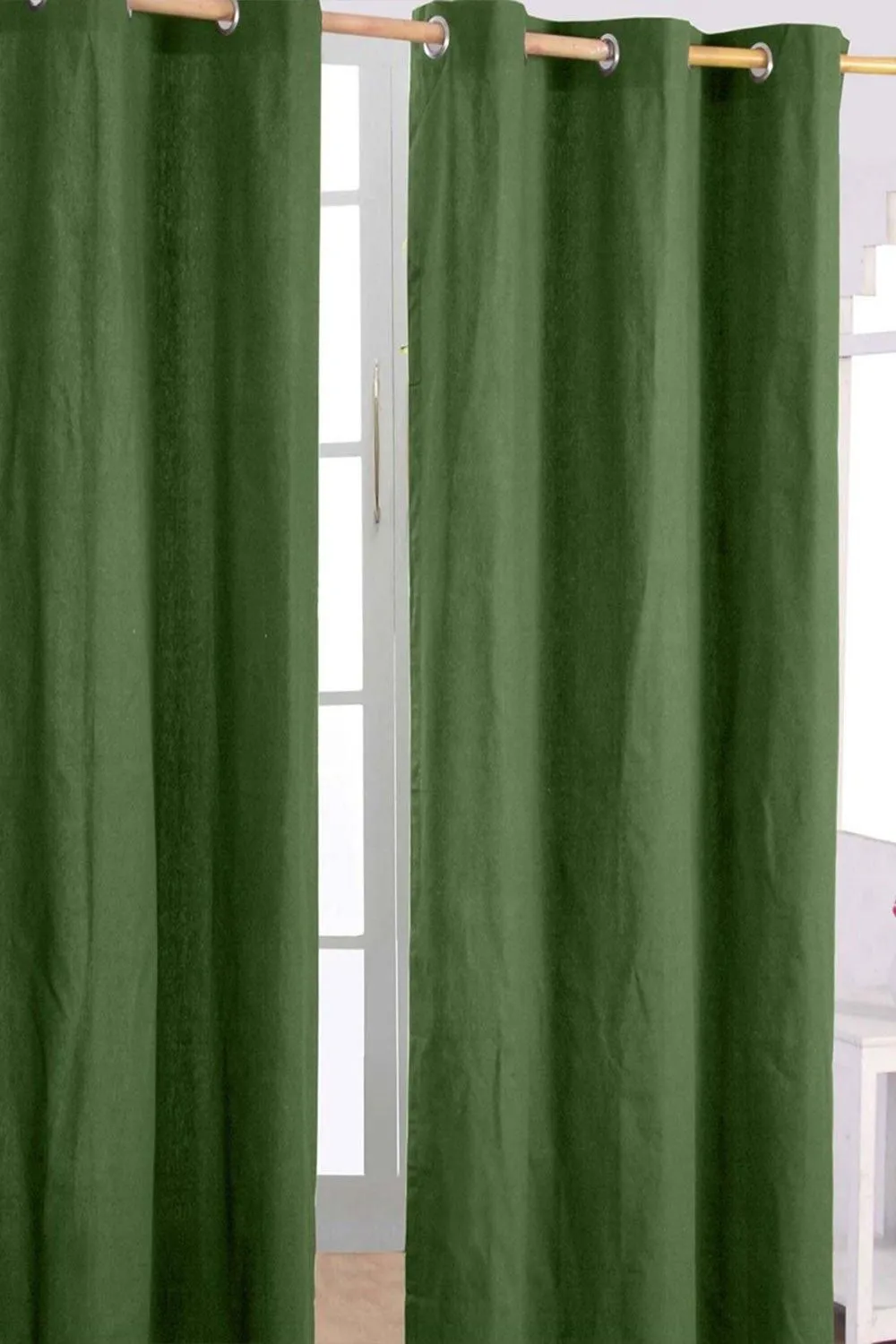 Homescapes Plain Cotton Ready Made Eyelet Curtain Pair in Dark Olive 1