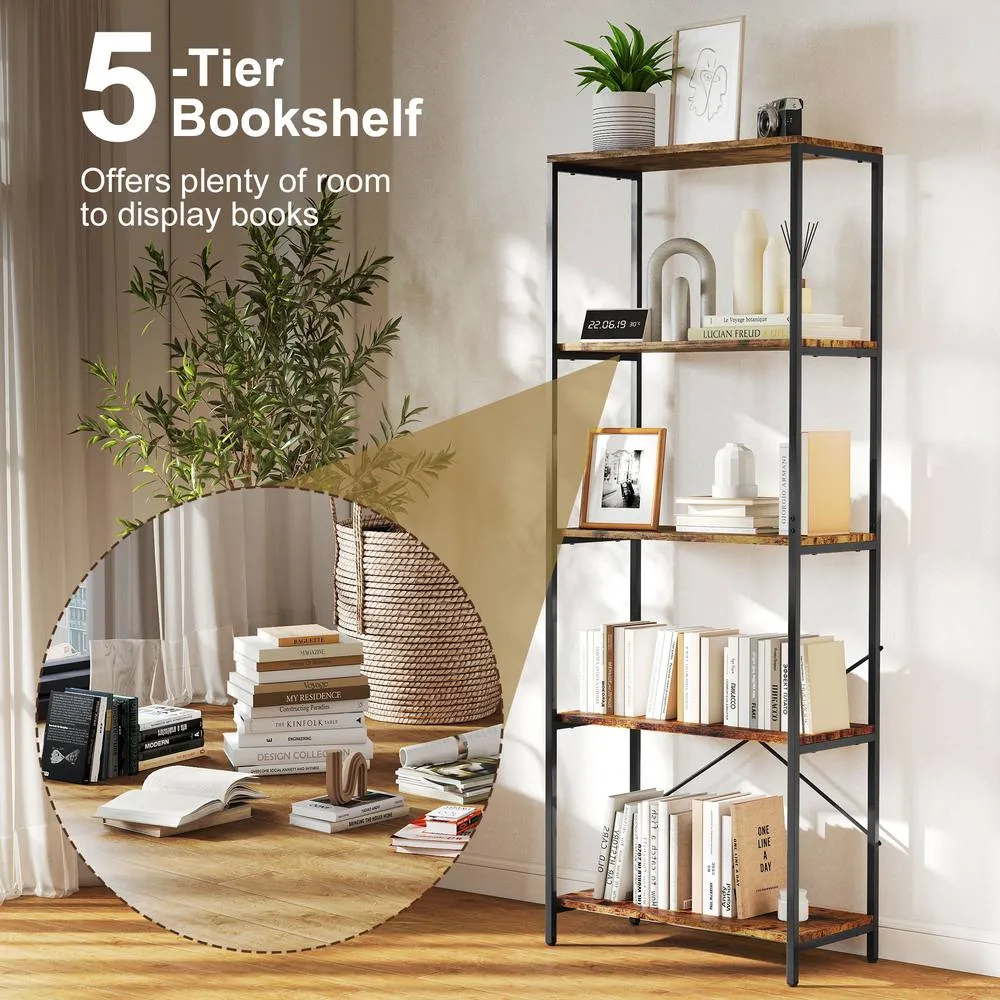 HOMCOM Industrial Bookshelf, Freestanding Bookcase, Rustic Brown & Black 4