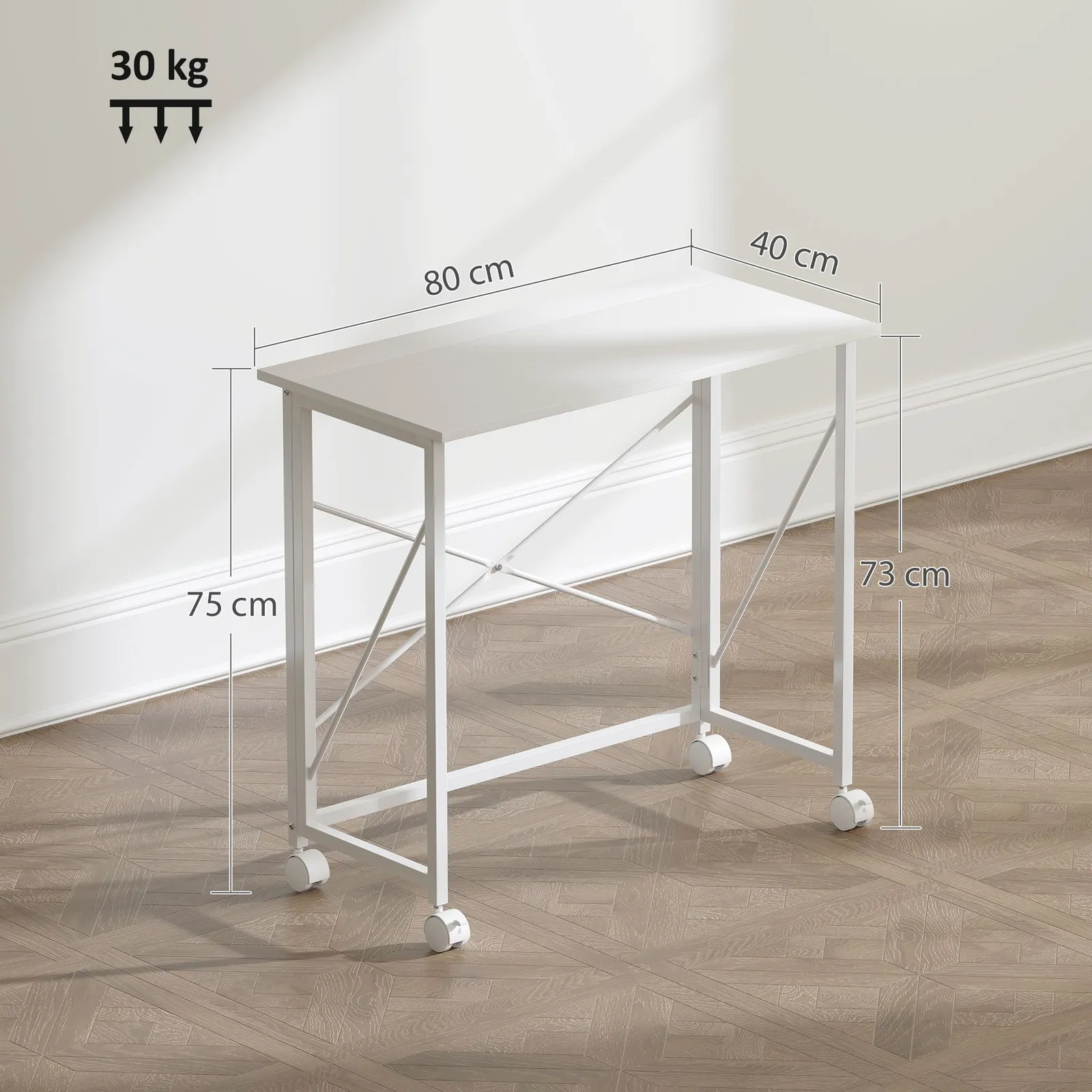 HOMCOM Folding Desk on Wheels, Writing Table for Home Office, White 3