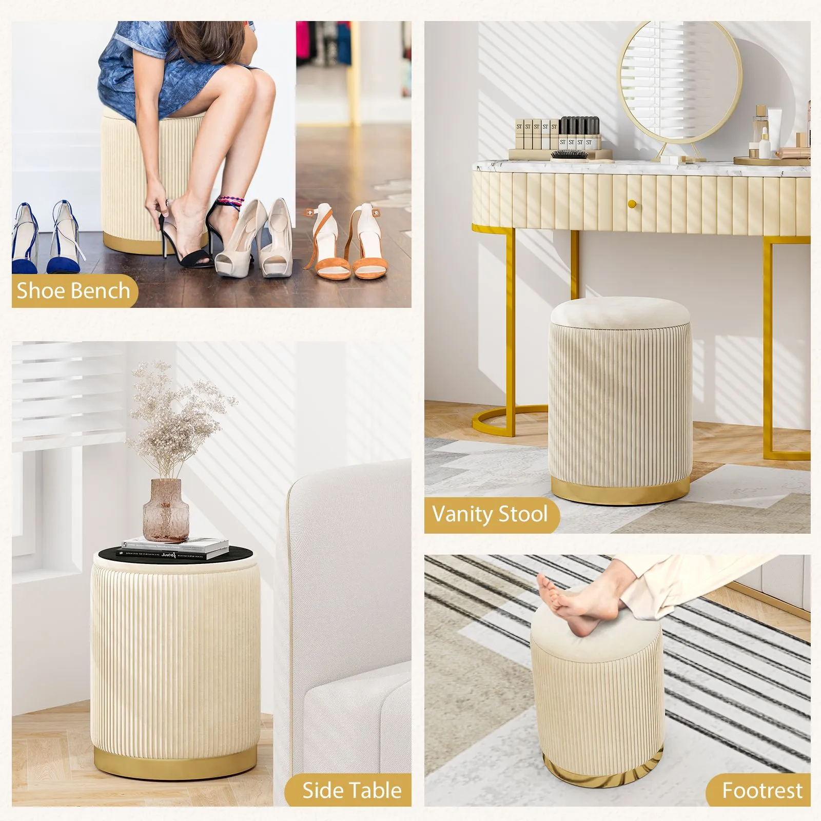 Costway 2 Pcs Velvet Round Footstools Nesting Storage Ottoman in Yellow 6
