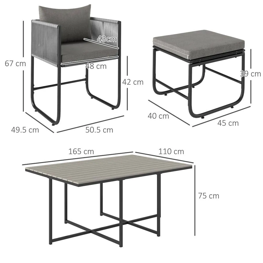 OUTSUNNY Rattan Dining Set, Garden Table & Chair Sets w/ Space-saving Design in Grey 3