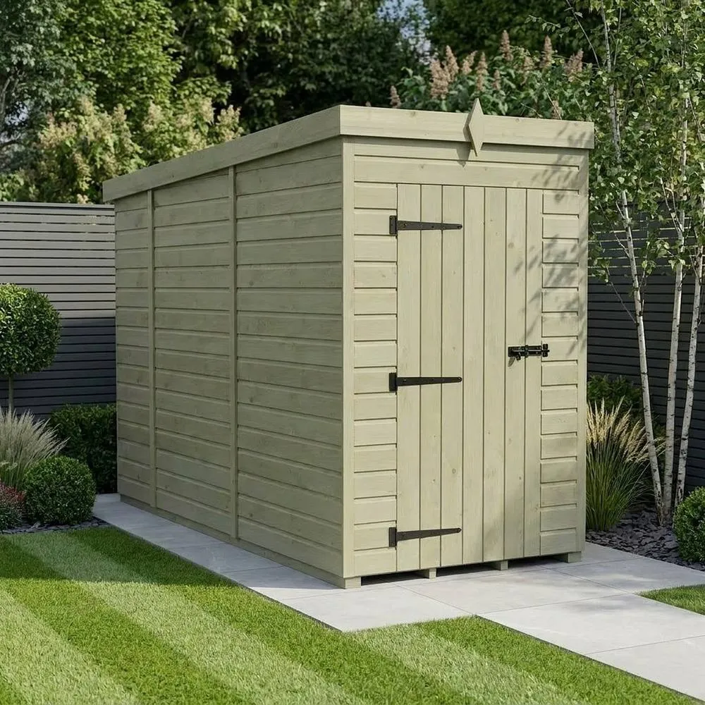 Buttercup Farm 4ft x 10ft Pent Garden Shed Single Door No Windows - Timber in Brown 2