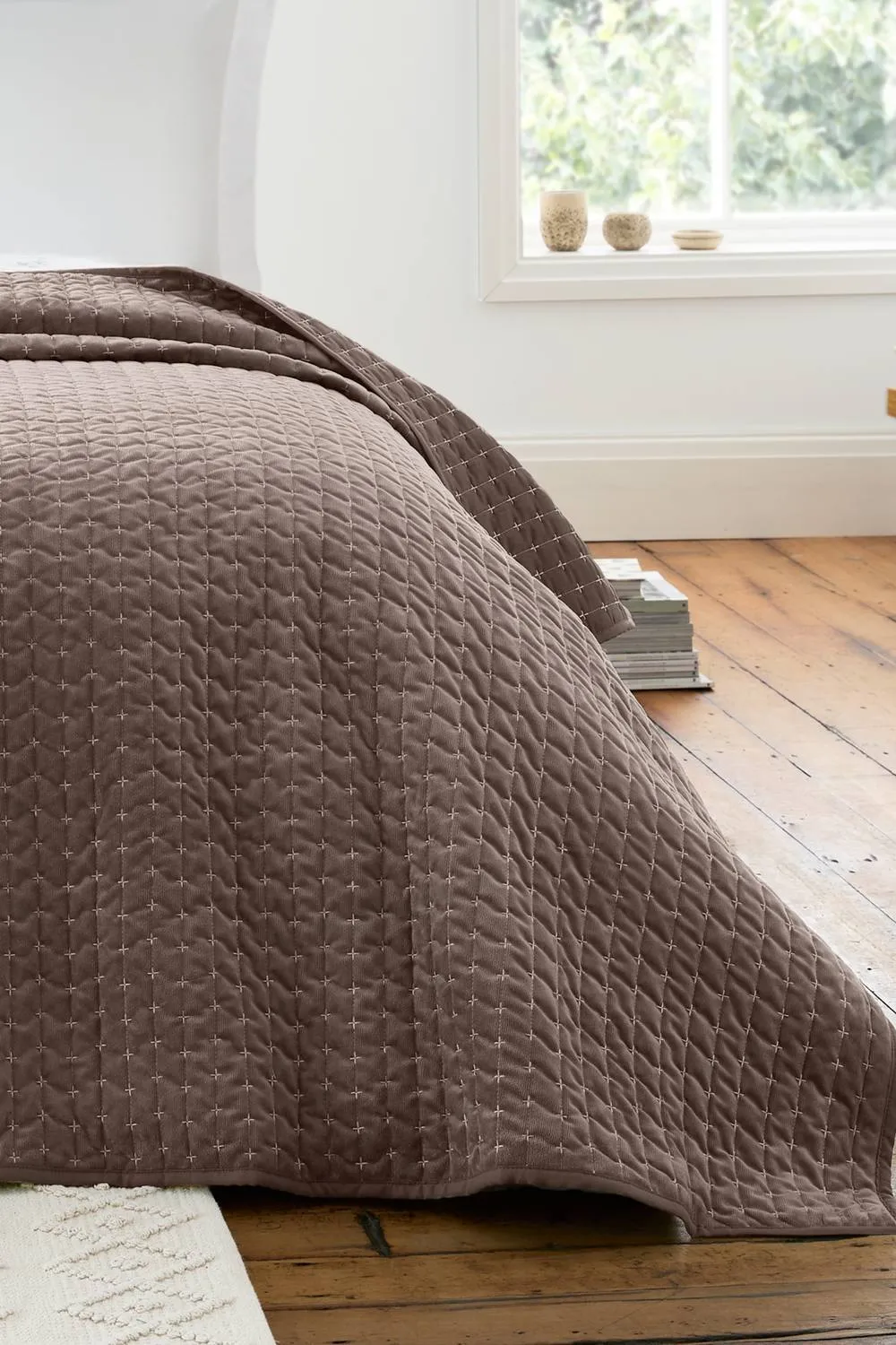 Bianca 'Attica Velvet' Embroidered Bedspread in Chocolate 1