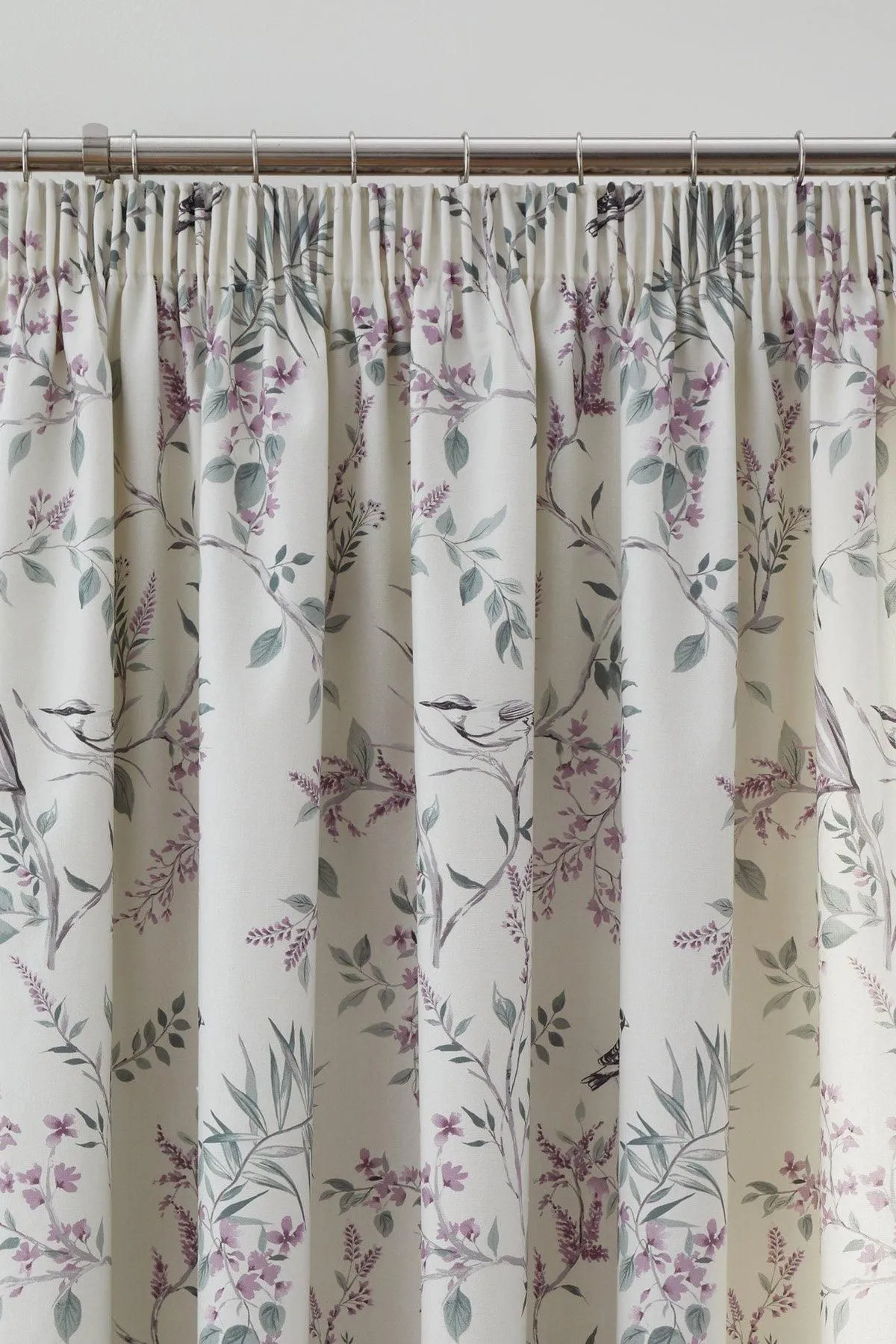 Dreams & Drapes 'Jazmine' 100% Cotton Floral Print Pair of Pencil Pleat Curtains With Tie-Backs in Lavender 3
