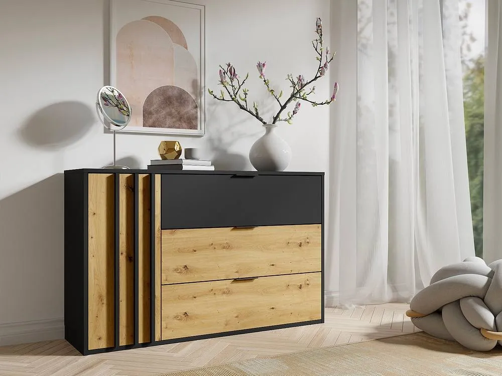 Vente-unique 3 - Drawer & 1 - Door Chest Of Drawers - Black & Natural - TUNALO 3