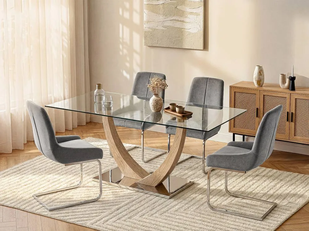 Vente-unique 6 - Seater Dining Table In Tempered Glass, MDF & Stainless Steel in Clear 3