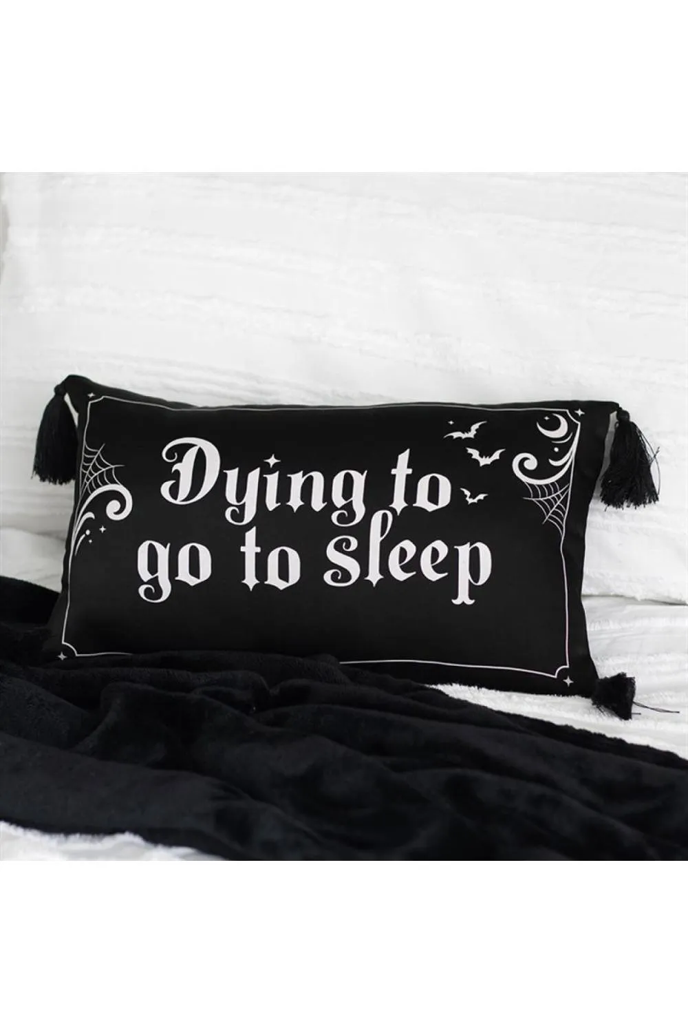 KDMD Dying to Sleep Satin Cushion - Gothic Girly Bed & Sofa Decor in Black