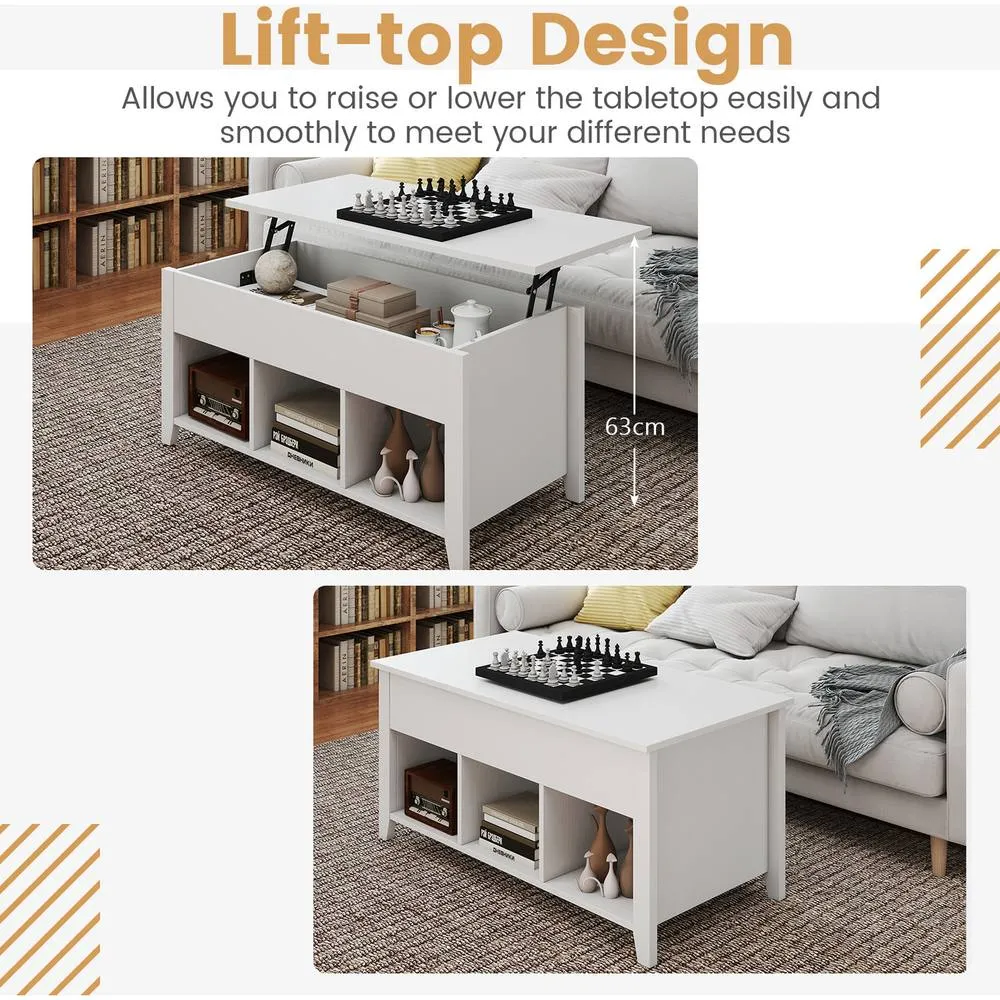 Costway Lift Up Coffee Table Rising Center Accent Table-White in White 3