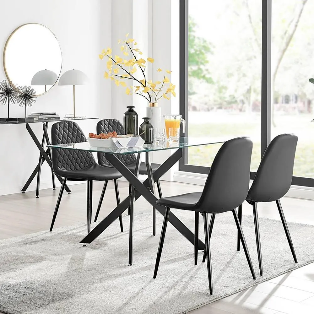 FurnitureboxUK Leonardo Black Leg Glass Table & 4 Black Corona Black Leg Chairs