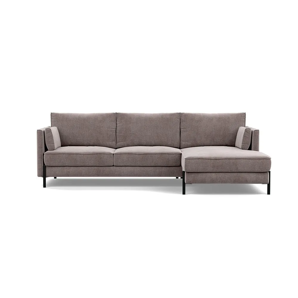 Heal's Tortona Right Hand Facing 4 Seater Corner Chaise Smart Luxe Velvet Mushroom Black Feet 1