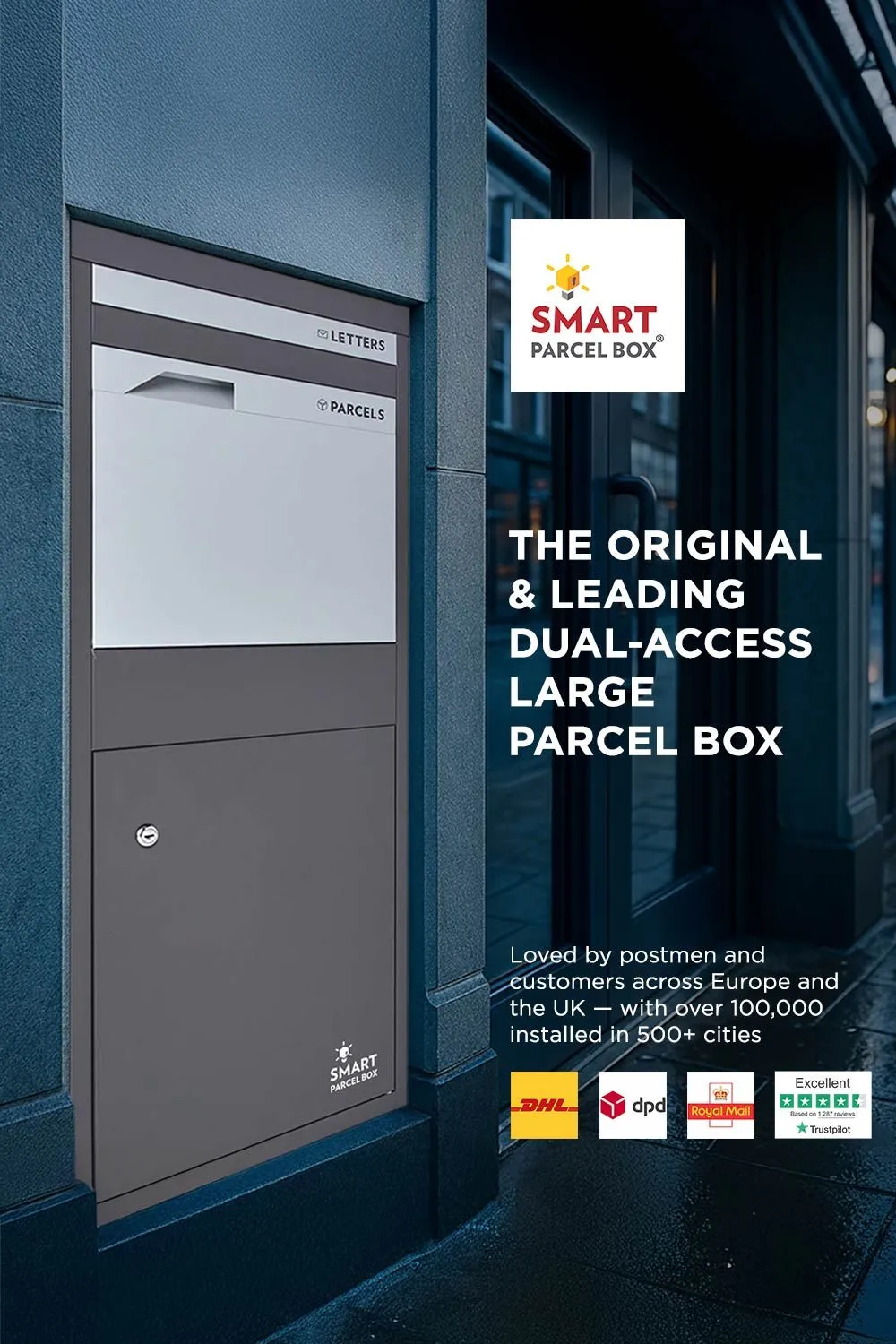 Homescapes Smart Parcel Box® Large Front Access Secure Delivery Box in Grey 2